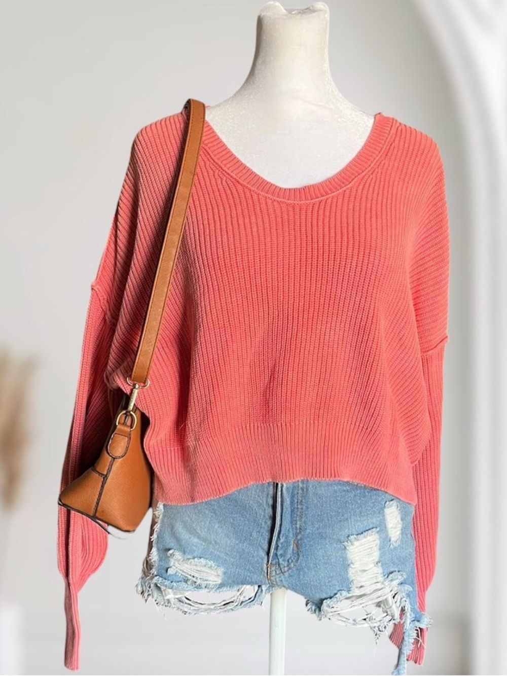 Aerie Ribbed Knit V-Neck Drop Shoulder Sweater XS